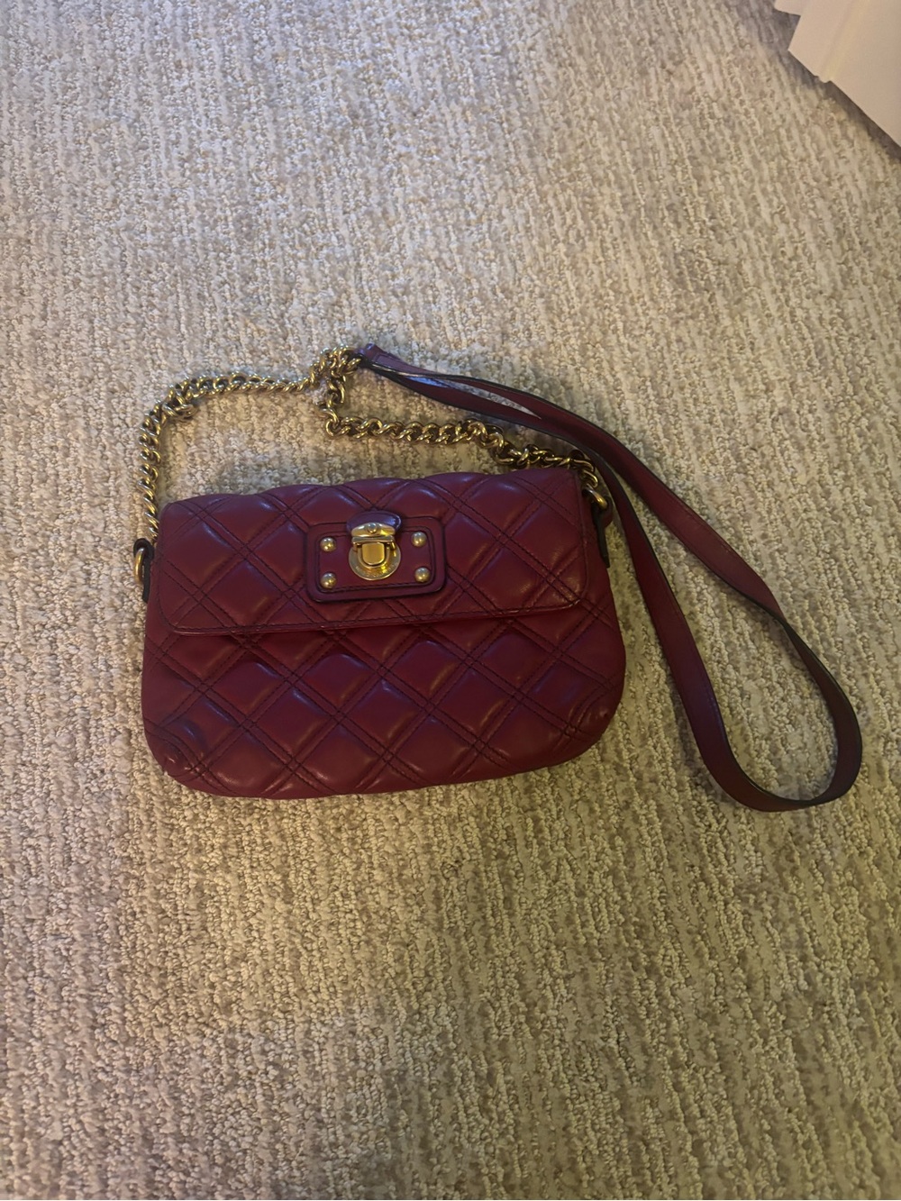 Marc Jacobs Quilted Burgundy Leather Crossbody with Gold Chain Strap